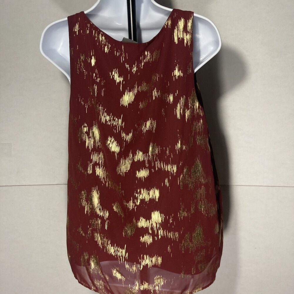 COVINGTON maroon gold v-neck sleeveless semi sheer overlay top M - Picture 5 of 7